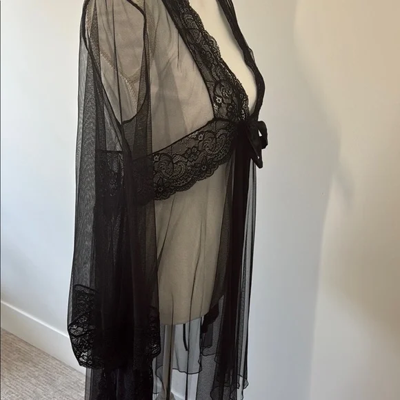 Elegant Black Lace Sheer Robe - Picture 5 of 7